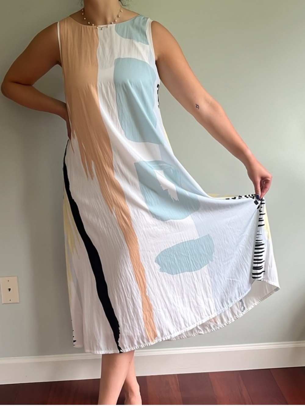 Chico's Sleeveless Maxi Dress in White, Coral, Light Blue & Black - Picture 5 of 7